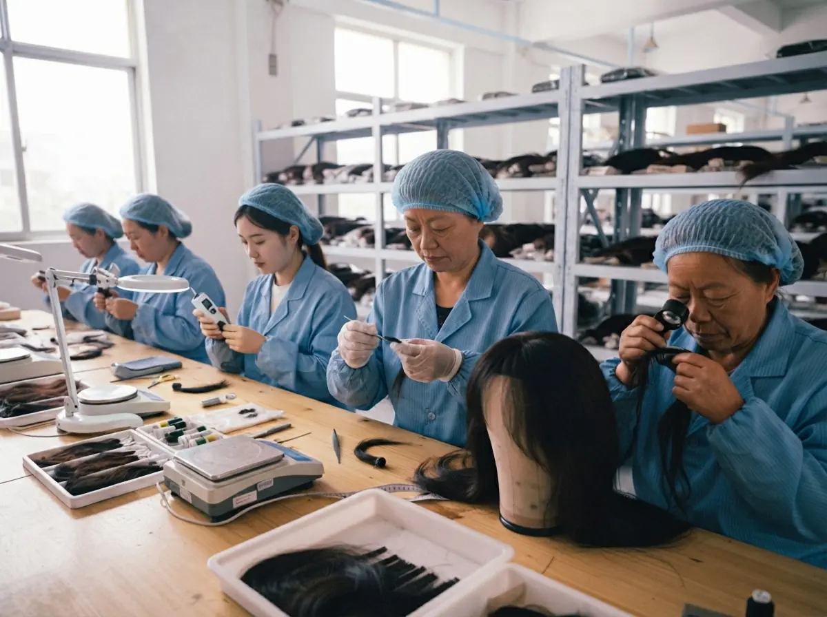 Quality control lab testing human hair for shedding and odor